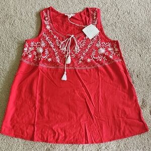 beachlunchlounge Red Floral Embroidered Tank Top